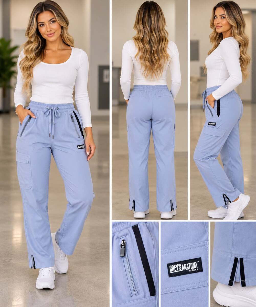Grey's Anatomy Impact Scrub Pants Blue Cargo Drawstring Women’s XS